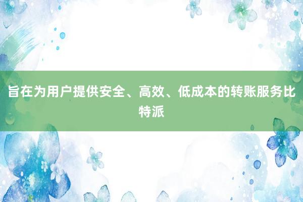 旨在为用户提供安全、高效、低成本的转账服务比特派